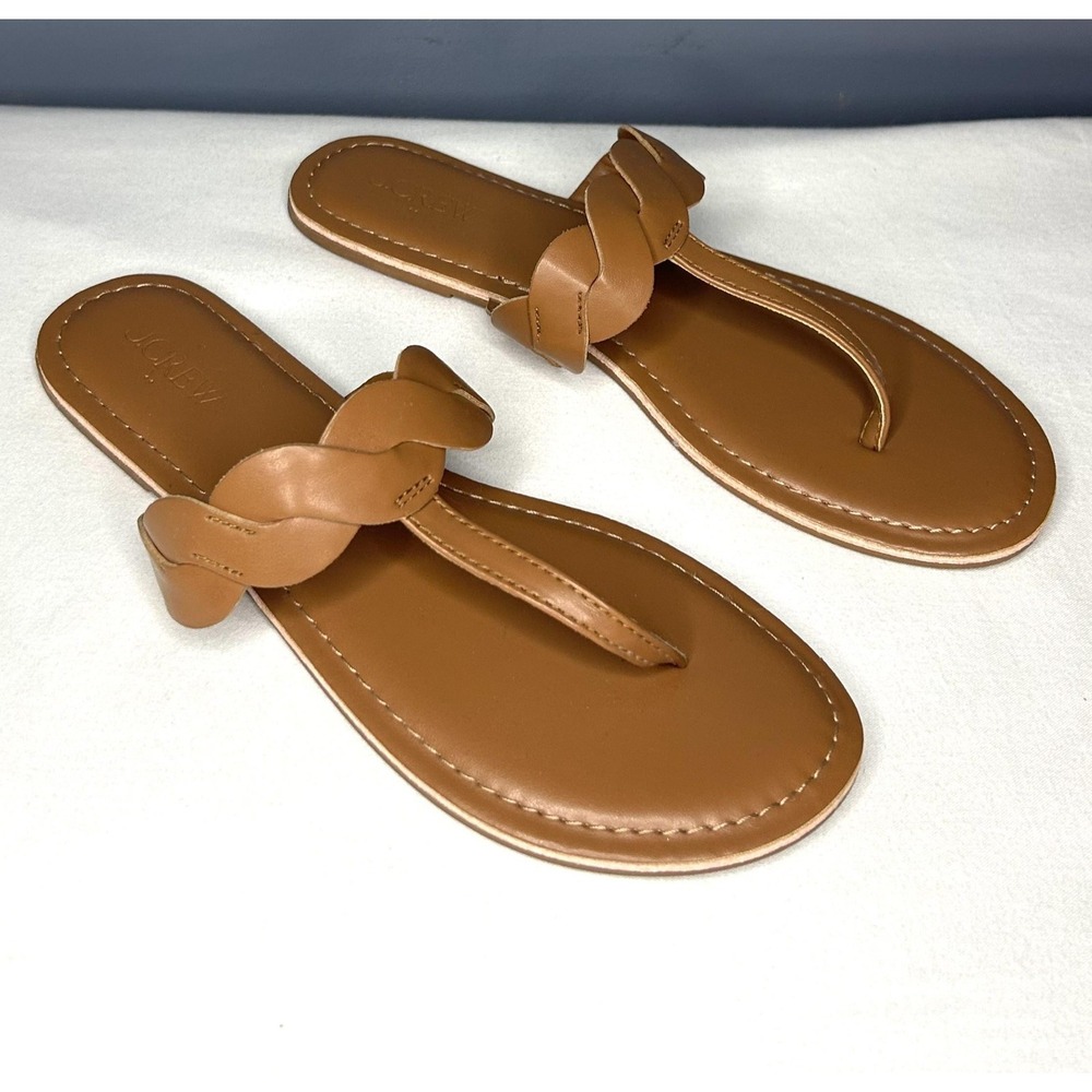 J Crew Sandals Womens 8 / 39 Cedar Wood Brown Braided Thong Flip Flops Flat Cute - Picture 3 of 12